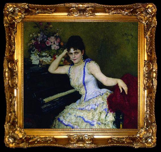 framed  Ilya Yefimovich Repin Portrait of pianist and professor of Saint-Petersburg Conservatory Sophie Menter., ta009-2